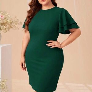 SHEIN Green Ruffle Sleeve Cocktails Dress Size 3XL